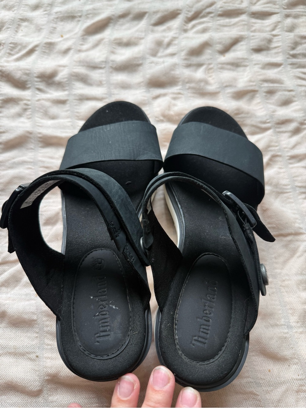Timberland Black Platform Wedge Sandals with White Sole - Picture 7 of 9